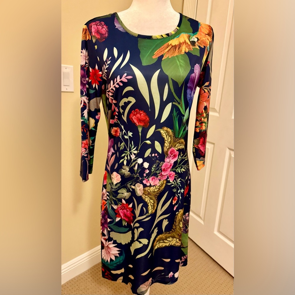 Jean-Pierre Klifa Floral Print Navy Dress New With Tags